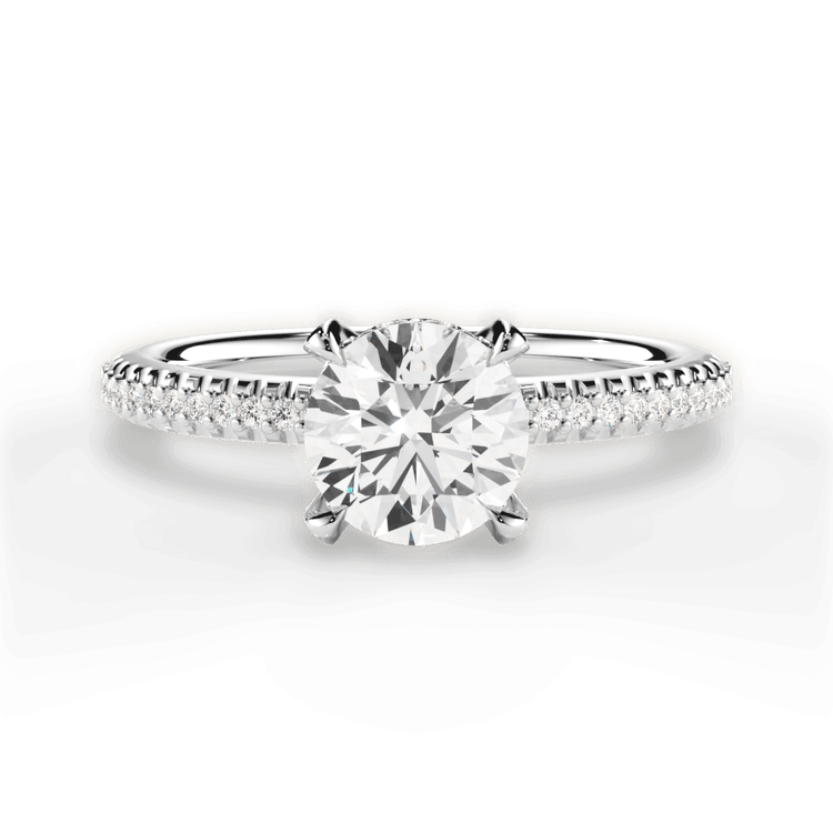 The Malani Round Cut Platinum Petite Diamond Crown Engagement Ring