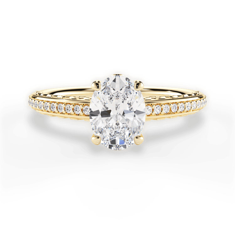 The Gio Oval Cut 18kt Yellow Gold Engraved Diamond Engagement Ring