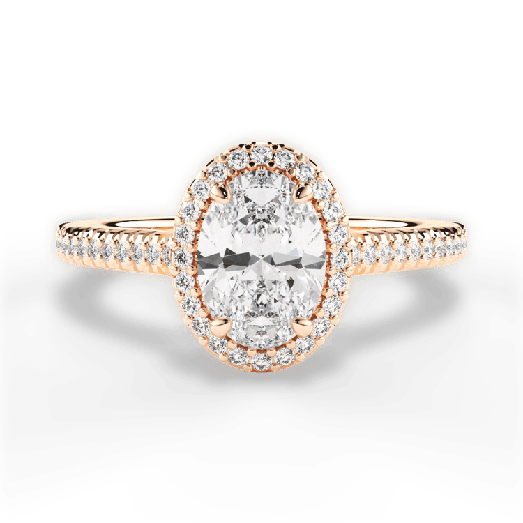 The Kris Oval Cut 18kt Rose Gold Vaulted Halo Diamond Band Engagement Ring