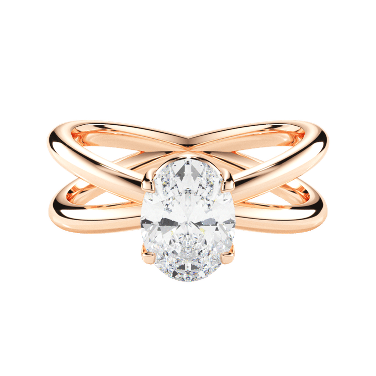 The Ciara Oval Cut 18kt Rose Gold Split Double Band Solitaire Engagement Ring
