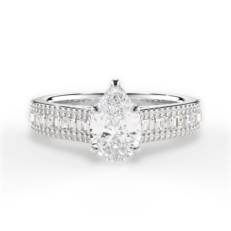 The Deni Princess Cut Platinum Round & Baguette Diamond Engagement Ring