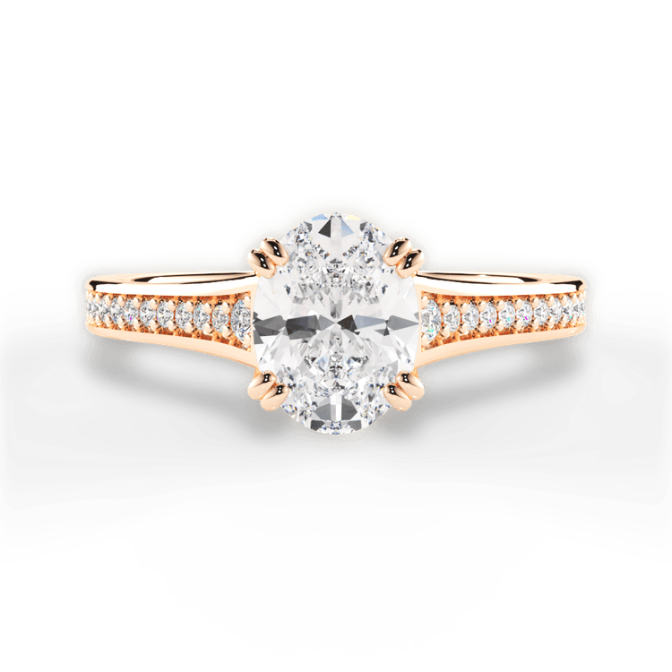 The Evita Oval Cut 18kt Rose Gold Micropavé Diamond Band Engagement Ring