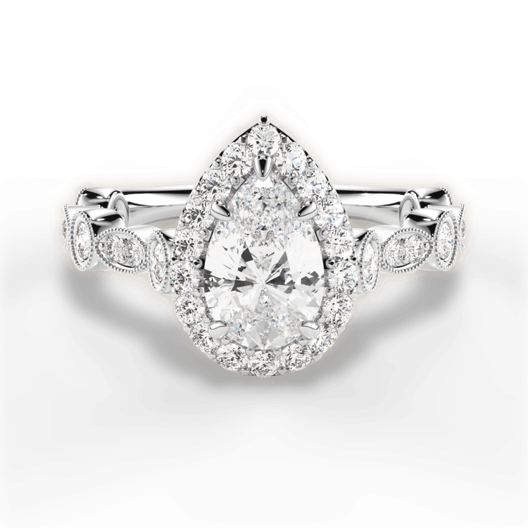 Platinum Round & Marquise Diamond Halo Engagement Ring