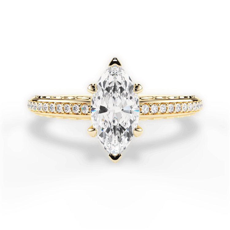 The Gio Marquise Cut 18kt Yellow Gold Engraved Diamond Engagement Ring