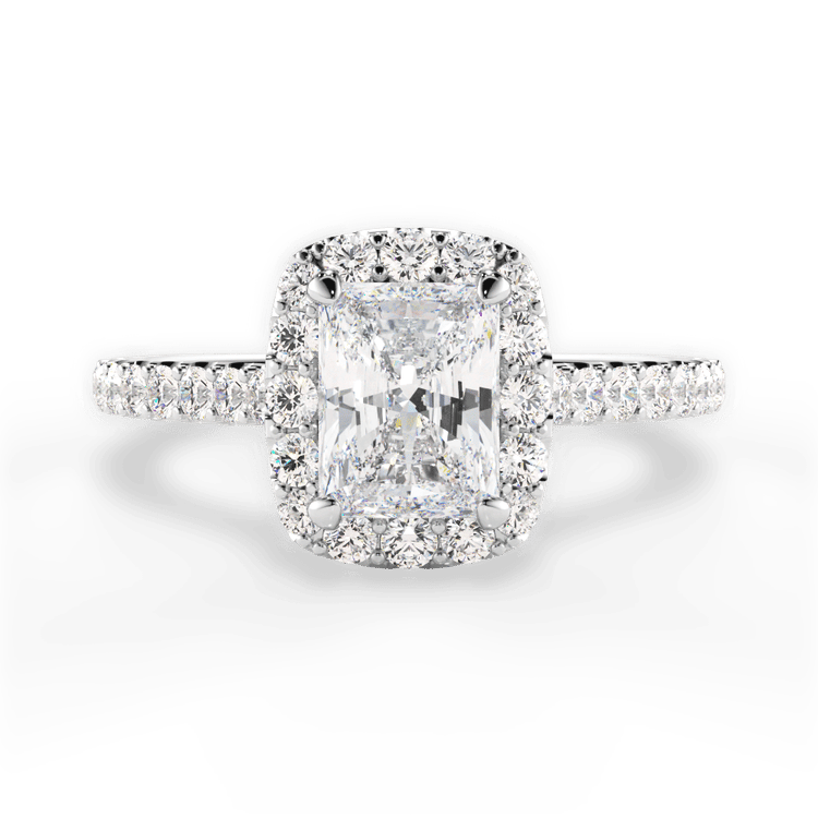 The Aria Radiant Cut Platinum Halo Diamond Engagement Ring