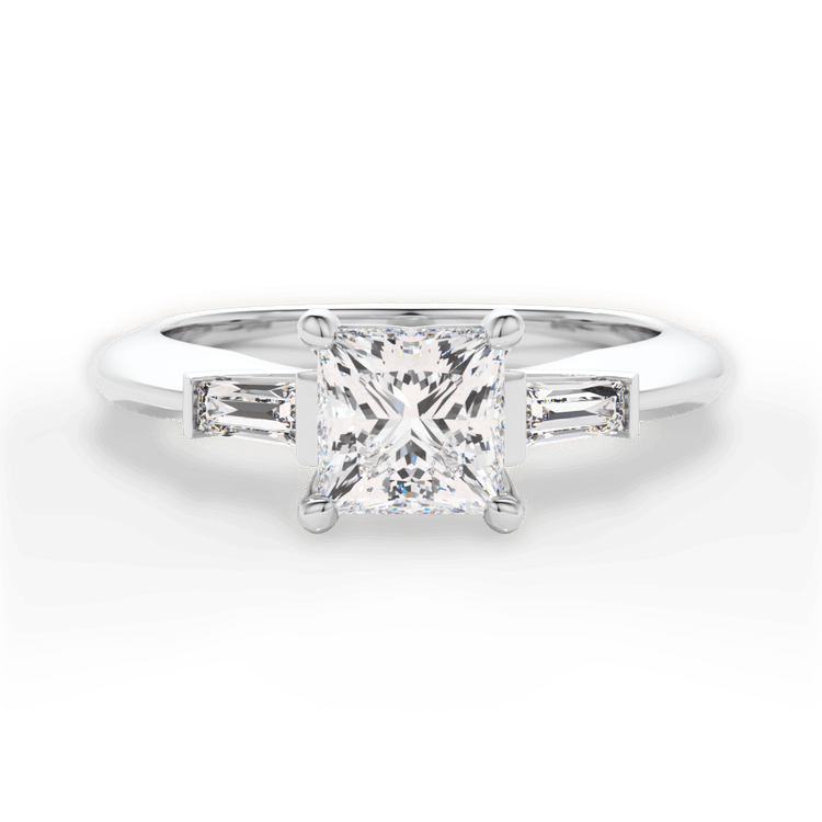The Emma Pear Shaped Platinum Tapered Baguette Diamond Engagement Ring