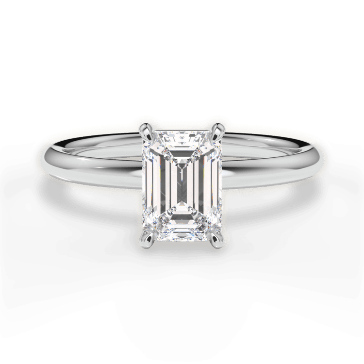 The Stella Emerald Cut Platinum Classic Solitaire Engagement Ring with Hidden Halo