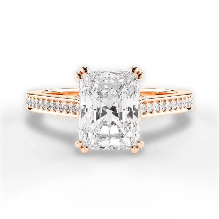 The Zahra Radiant Cut 18kt Rose Gold Pavé Vaulted Diamond Engagement Ring