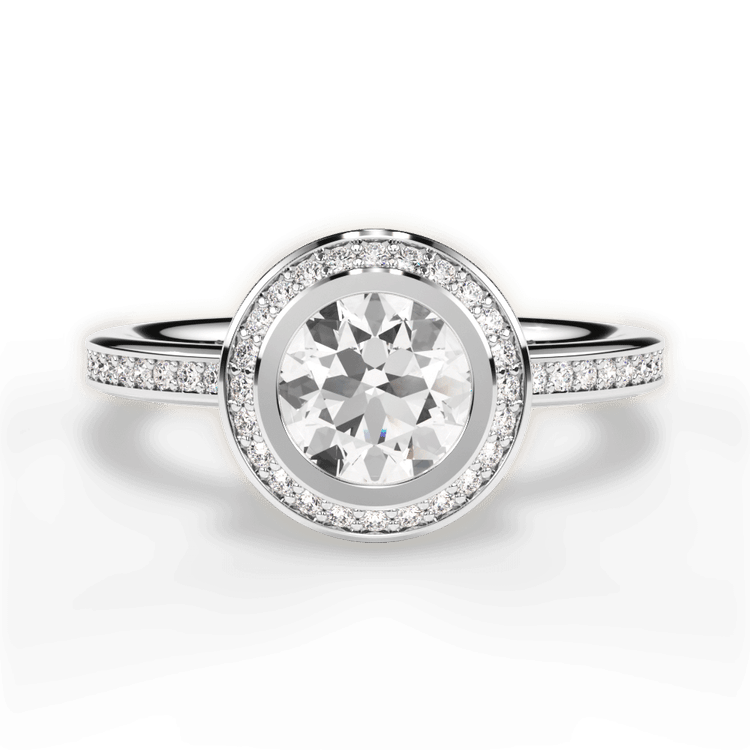 The Ritani Endless Love Round Cut Platinum Round Vintage Halo Micropavé Diamond Band Engagement Ring