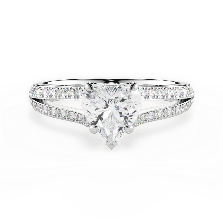 The Bicia Heart Shaped Platinum Double French-Set Diamond 'V' Engagement Ring