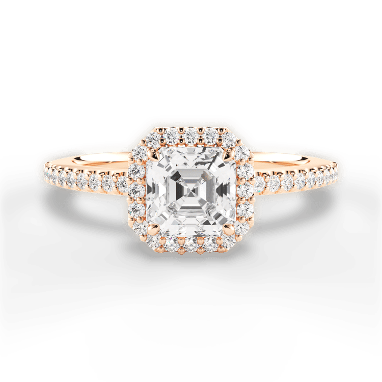 The Onesty Asscher Cut 18kt Rose Gold Classic Crown Collection French Set Halo Diamond Engagement Ring