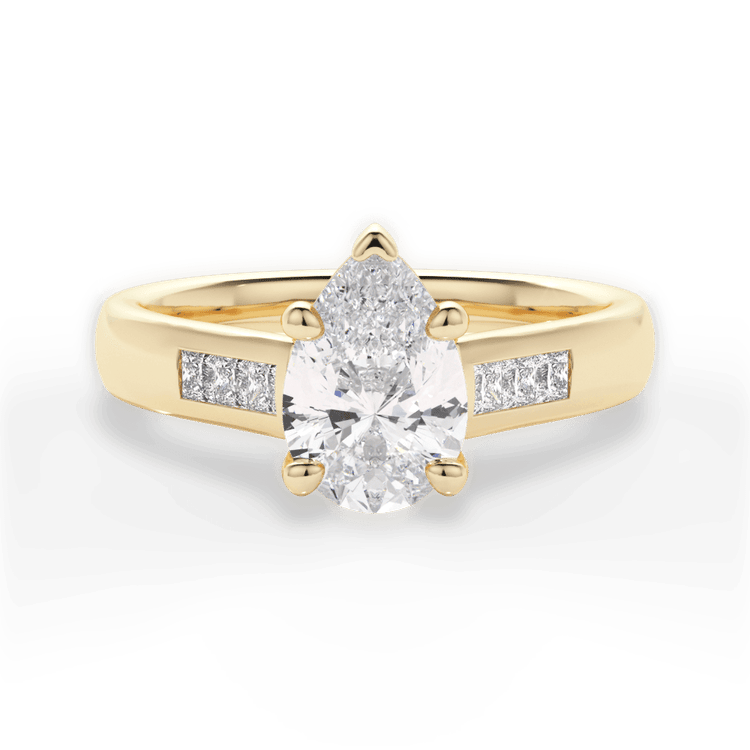 The Valentina Pear Cut 18kt Yellow Gold Solitaire Channel-Set Diamond Band Engagement Ring