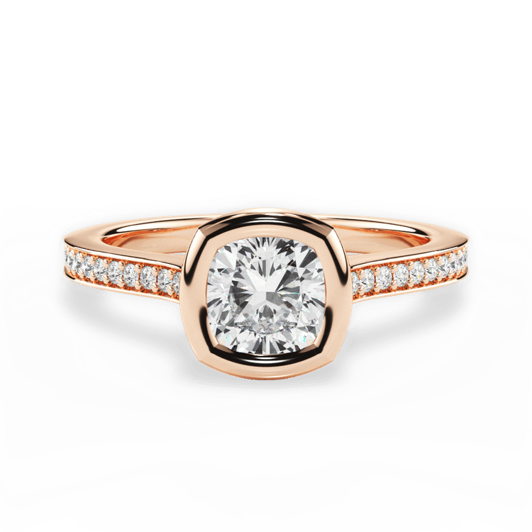 The Tyler Cushion Cut 18kt Rose Gold Bezel-Set Pavé Diamond Band Engagement Ring