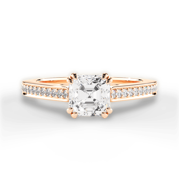 The Zahra Asscher Cut 18kt Rose Gold Pavé Vaulted Diamond Engagement Ring