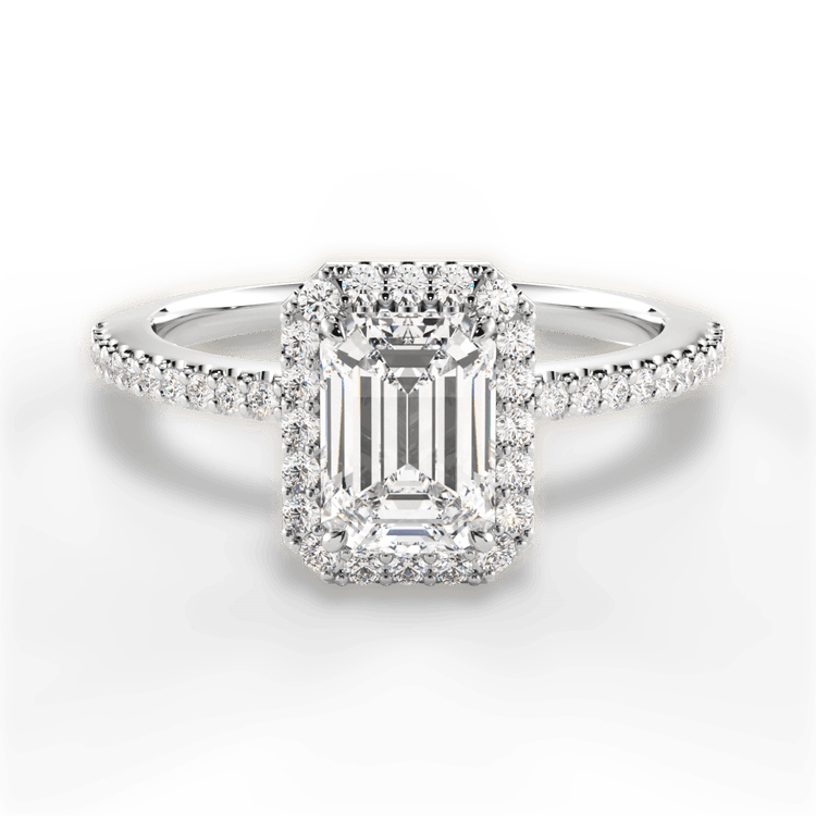 The Onesty Emerald Cut Platinum French-Set Halo Diamond Gallery Engagement Ring