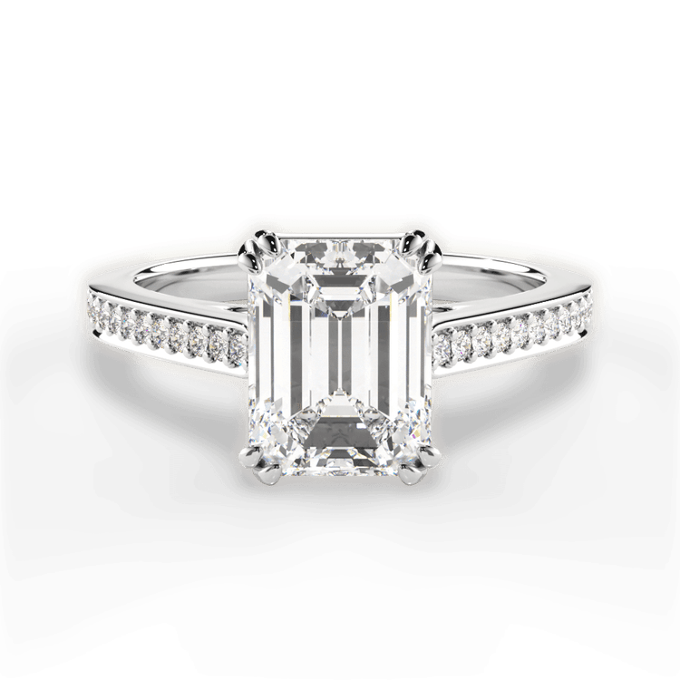 The Zahra Emerald Cut Platinum Pavé Vaulted Diamond Engagement Ring