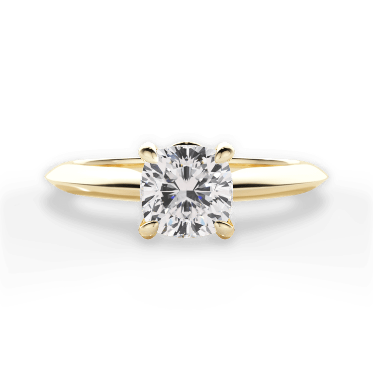 The Kora Cushion Cut 18kt Yellow Gold Solitaire Knife-Edge Engagement Ring
