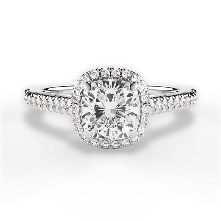 The Kris Cushion Cut Platinum Vaulted Halo Diamond Band Engagement Ring