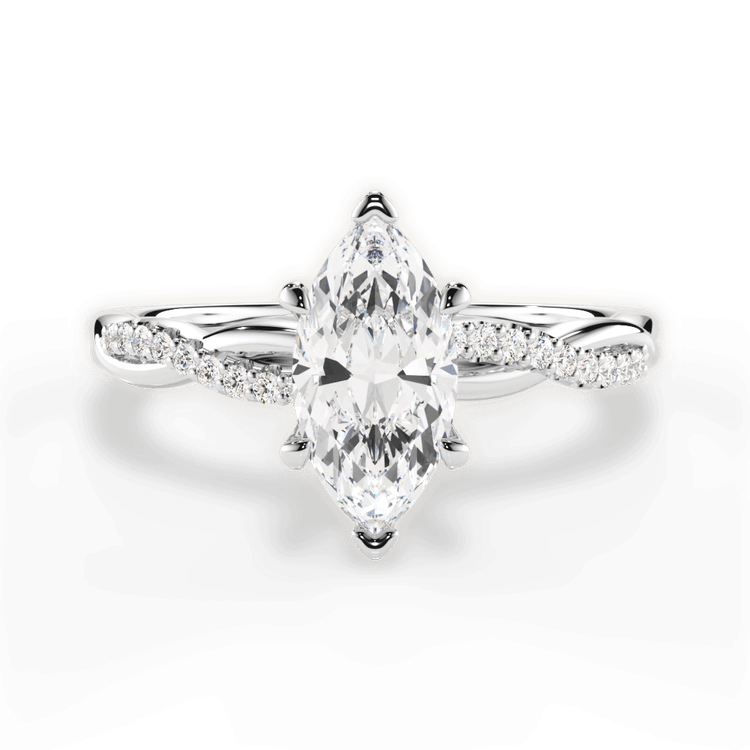 The Mia Marquise Cut Platinum Petite Half Diamond Twist Engagement Ring