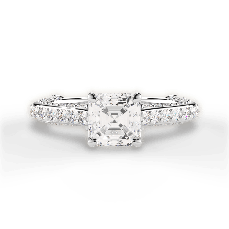The Xenia Asscher Cut Platinum Three Row Diamond Engagement Ring