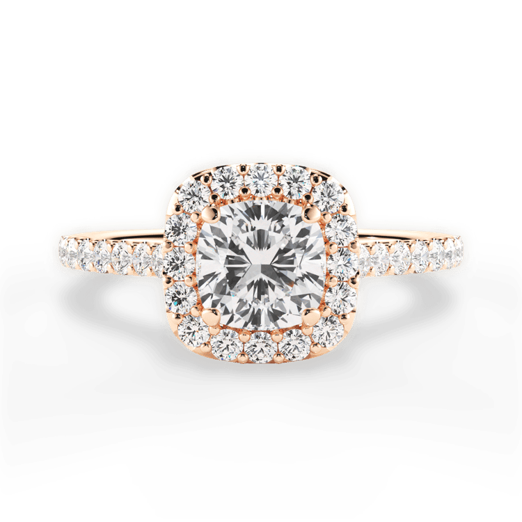 The Aria Cushion Cut 18kt Rose Gold Halo Diamond Engagement Ring