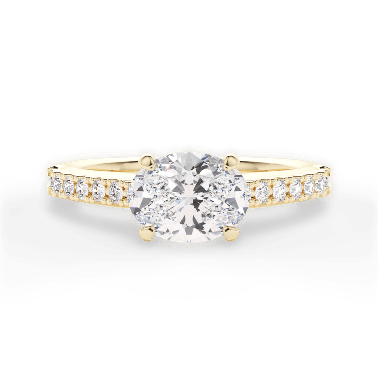 The Marta Oval Cut 18kt Yellow Gold East To West French-Set Diamond Band Engagement Ring