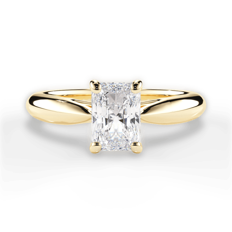 The Sadie Radiant Cut 18kt Yellow Gold Tapered Cathedral Solitaire Engagement Ring