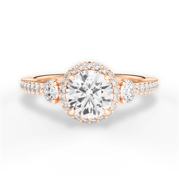 The Lina Round Cut 18kt Rose Gold Tapered Channel-Set Diamond Band Engagement Ring