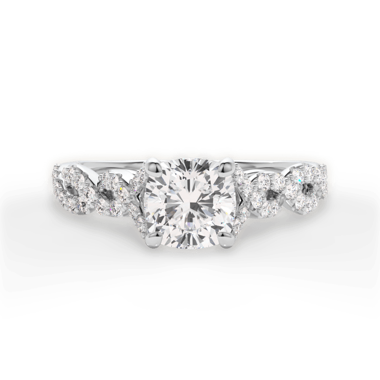 The Aurora Cushion Cut Platinum Diamond Twist Engagement Ring