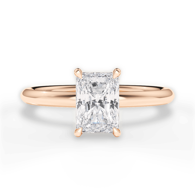The Stella Radiant Cut 18kt Rose Gold Classic Solitaire Engagement Ring with Hidden Halo