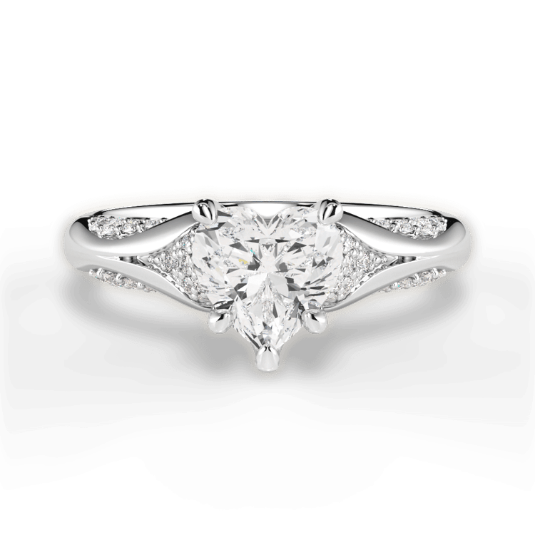 The Gabriella Heart Shaped Platinum Micropavé Diamond Petal Engagement Ring