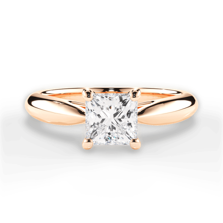The Sadie Princess Shaped 18kt Rose Gold Tapered Cathedral Solitaire Engagement Ring