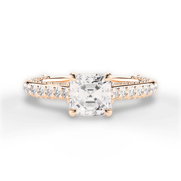 The Xenia Asscher Cut 18kt Rose Gold Three Row Diamond Engagement Ring