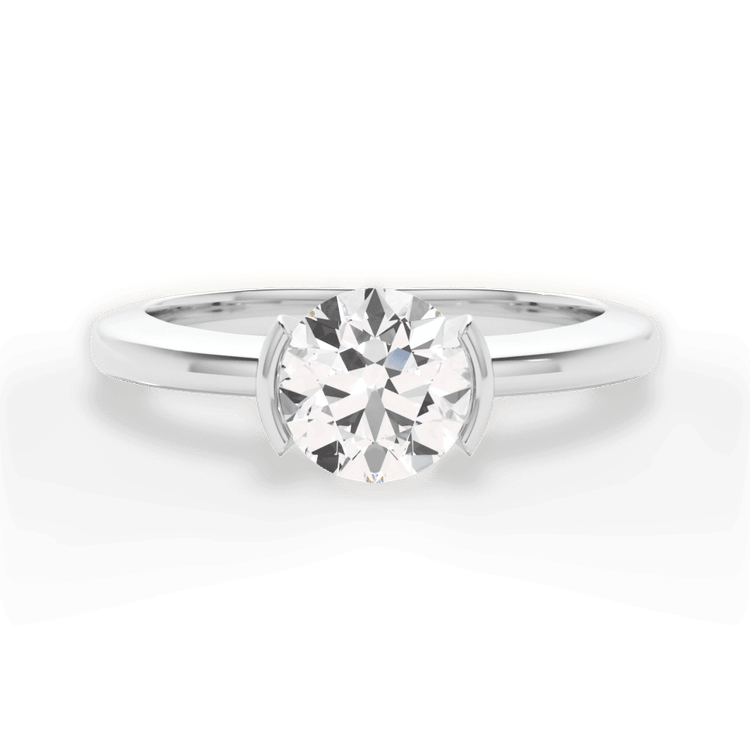 The Jaclyn Round Cut Platinum Solitaire Semi-Bezel-Set Engagement Ring