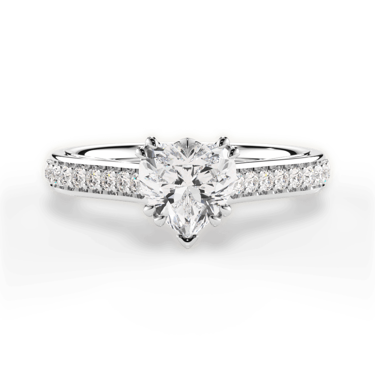 The Gloria Heart Shaped Platinum Pavé Double-Prong Engagement Ring