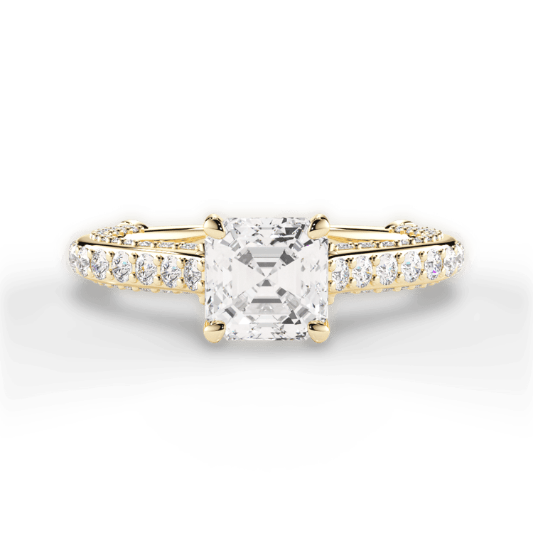 The Xenia Asscher Cut 18kt Yellow Gold Three Row Diamond Engagement Ring