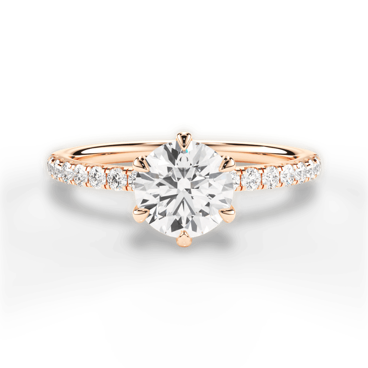 The Sofia Round Cut 18kt Rose Gold Six-Prong Diamond Band Engagement Ring