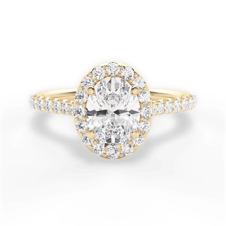 The Layla Oval Cut 18kt Yellow Gold French-Set Halo Diamond Band Engagement Ring