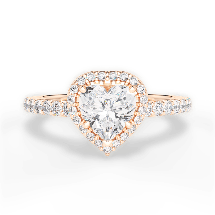 The Laura Heart Shaped 18kt Rose Gold Classic French-set Halo Diamond Band Engagement Ring