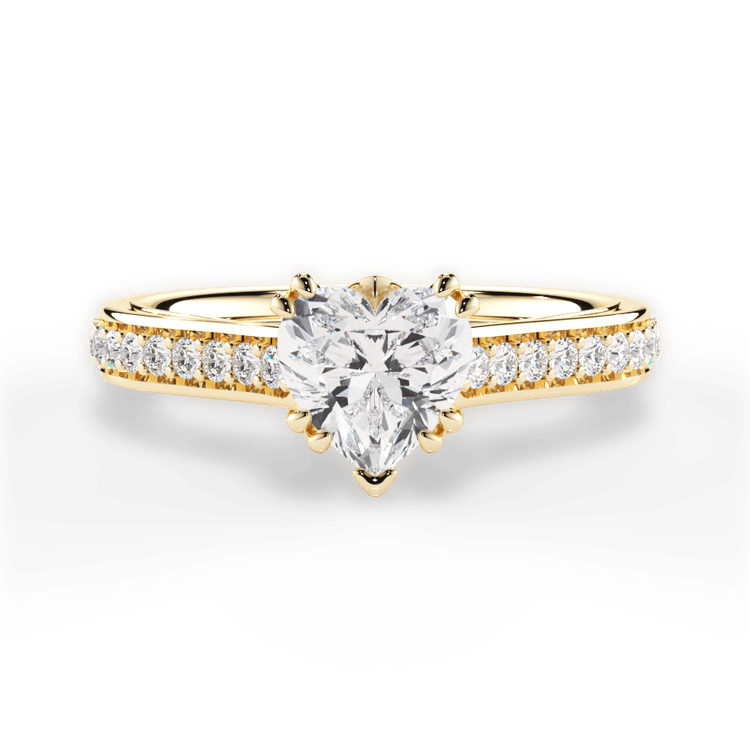 The Gloria Heart Shaped 18kt Yellow Gold Pavé Double-Prong Engagement Ring
