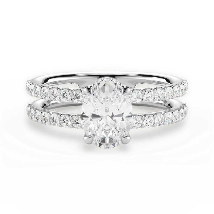 The Astra Oval Cut Platinum Double Row Diamond Engagement Ring
