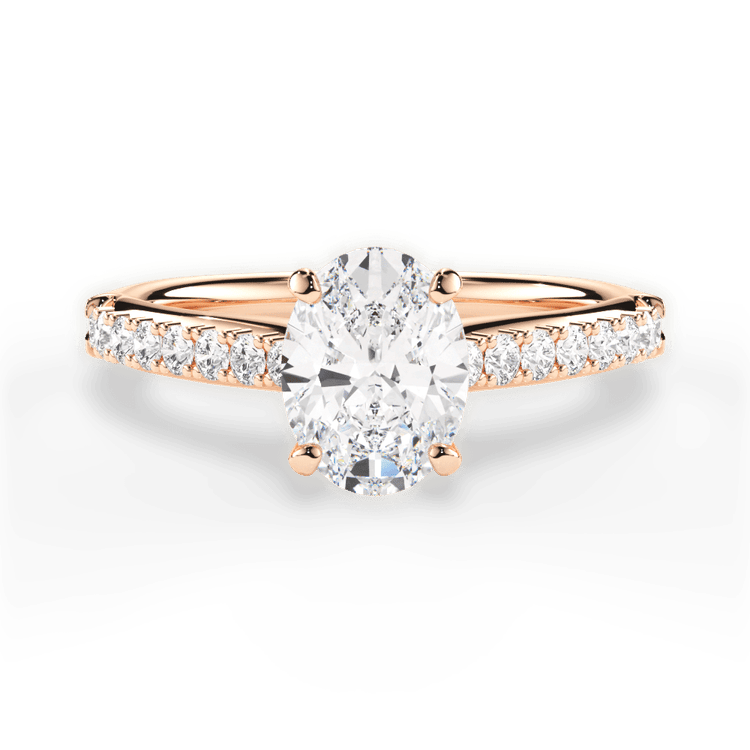 The Adele Oval Cut 18kt Rose Gold French-Set Diamond Band Engagement Ring