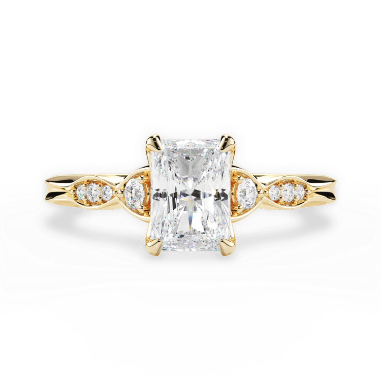 The Alida Radiant Cut 18kt Yellow Gold Vintage Diamond Accent Engagement Ring