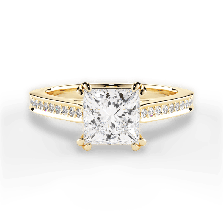 The Zahra Pear Shaped 18kt Yellow Gold Pavé Vaulted Diamond Engagement Ring