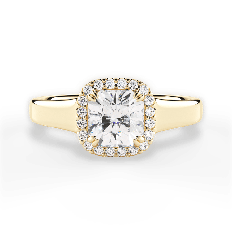 The Remi Asscher Cut 18kt Yellow Gold Wide Band Cushion Halo Engagement Ring
