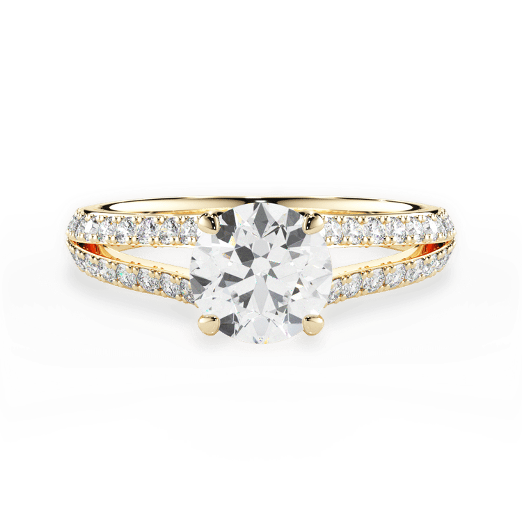The Bicia Round Cut 18kt Yellow Gold Double French-Set Diamond 'V' Engagement Ring