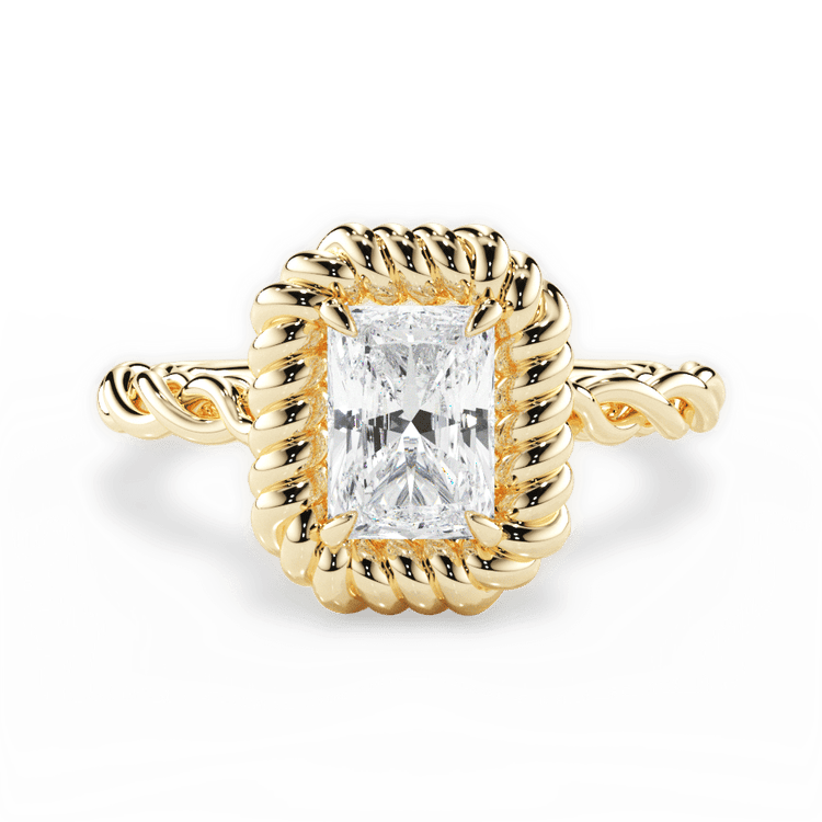 Radiant Cut 18kt Yellow Gold Twisted Metal Halo Engagement Ring