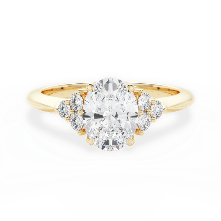 The Dalia Oval Cut 18kt Yellow Gold Cluster Sidestone Diamond Engagement Ring