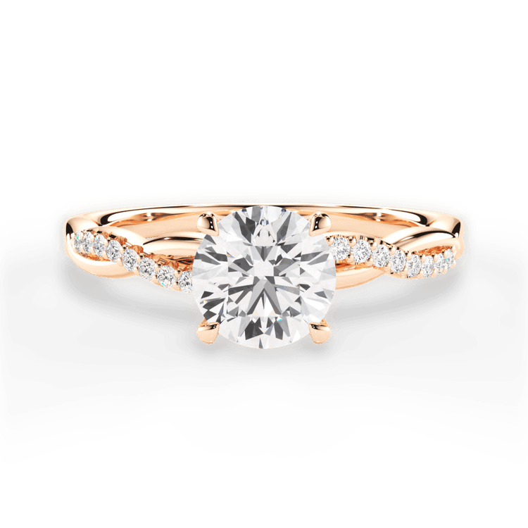 The Mia Round Cut 18kt Rose Gold Petite Half Diamond Twist Engagement Ring