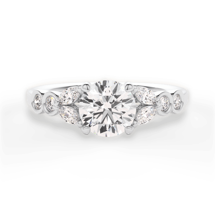 The Iro Round Cut Platinum Vintage Floral Diamond Engagement Ring